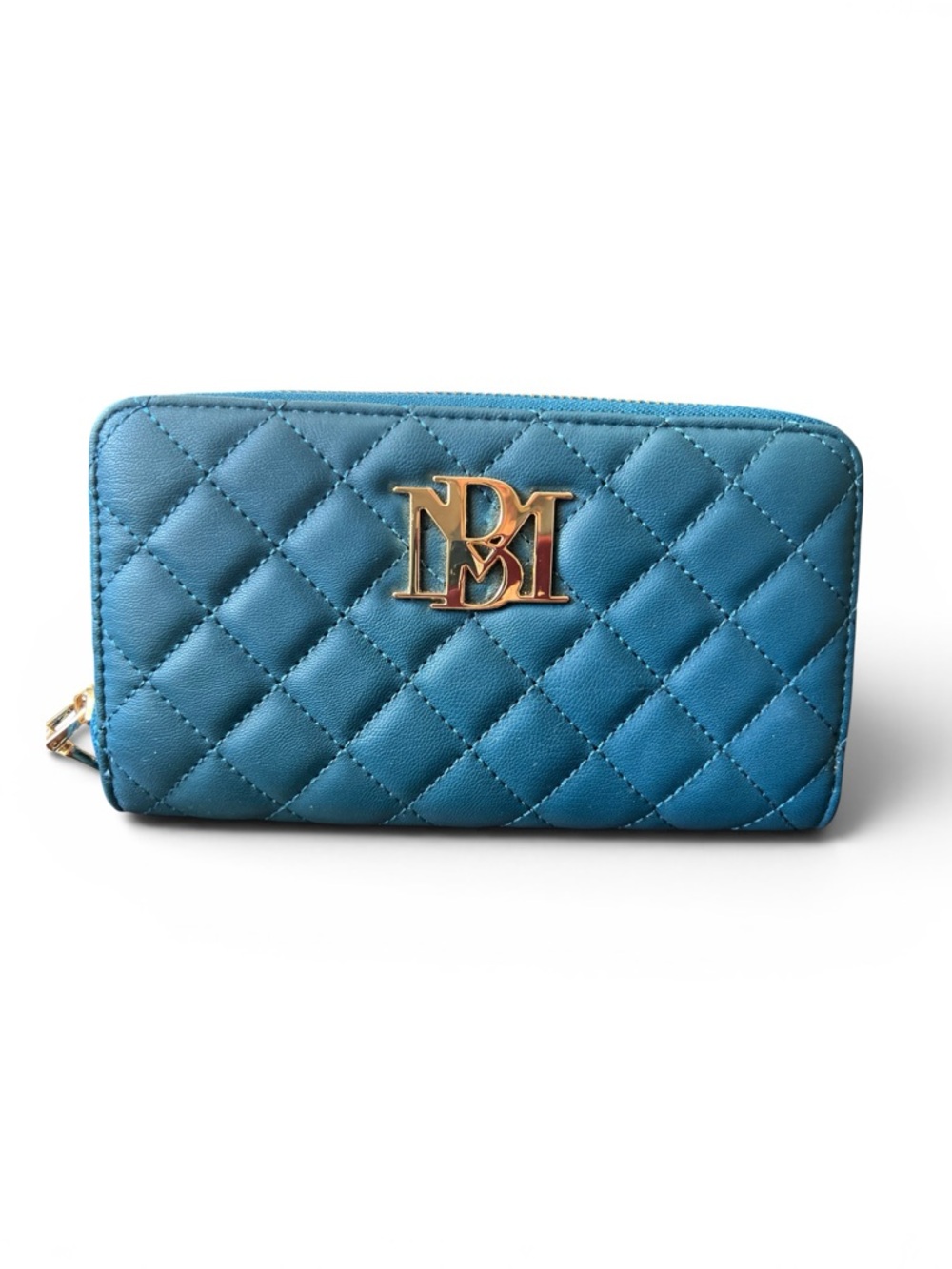 Badgley Mischka Teal Quilted Vegan Leather Zip-Around Wallet